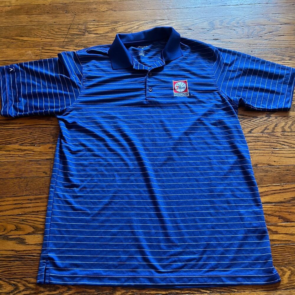 Philadelphia 76ers Antigua Men's L Blue Pinstripe Polo Shirt NBA Performance